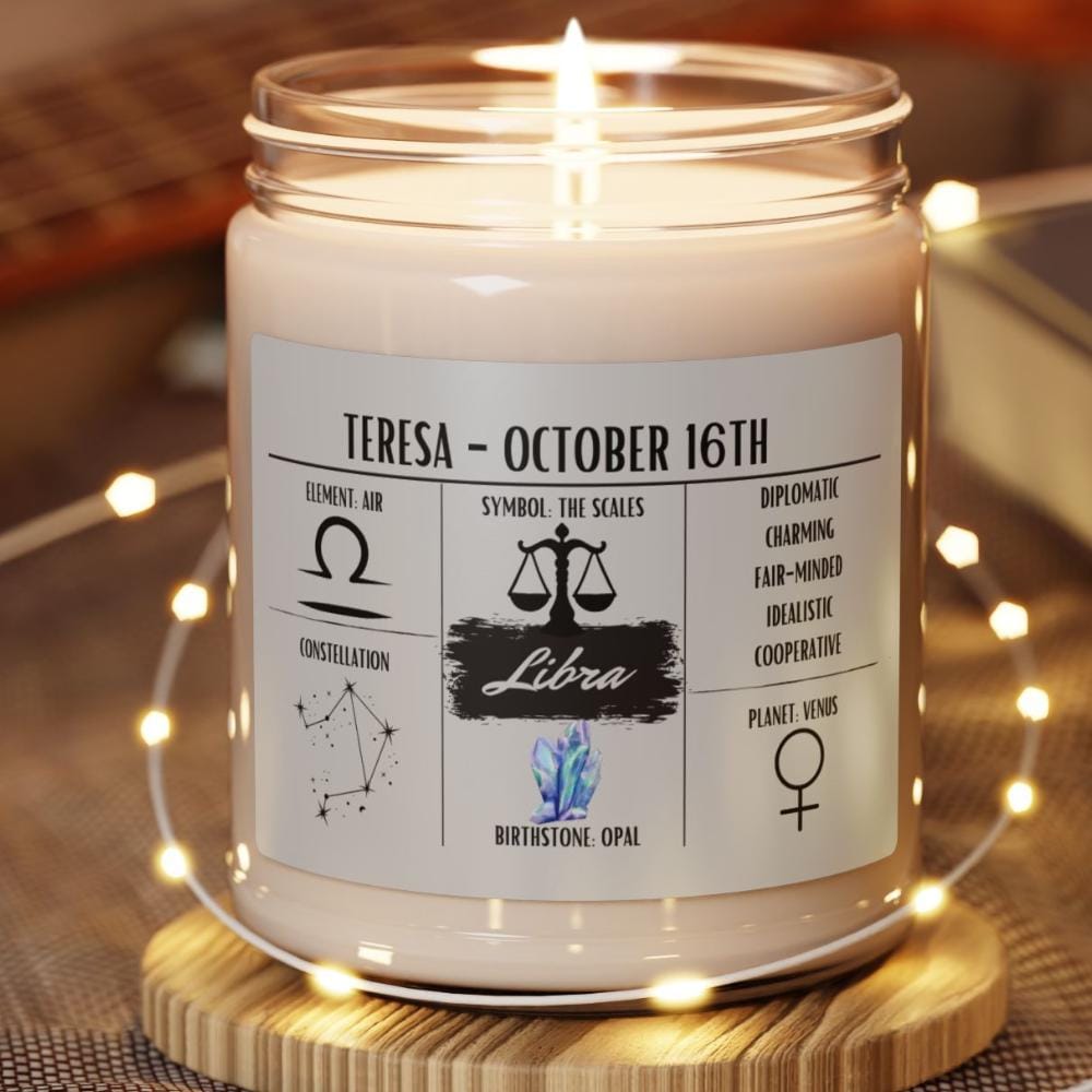 Personalized Libra Zodiac Candle (Sep 23 – Oct 22) — Custom Astrology Gift, Hand-Poured Soy Wax